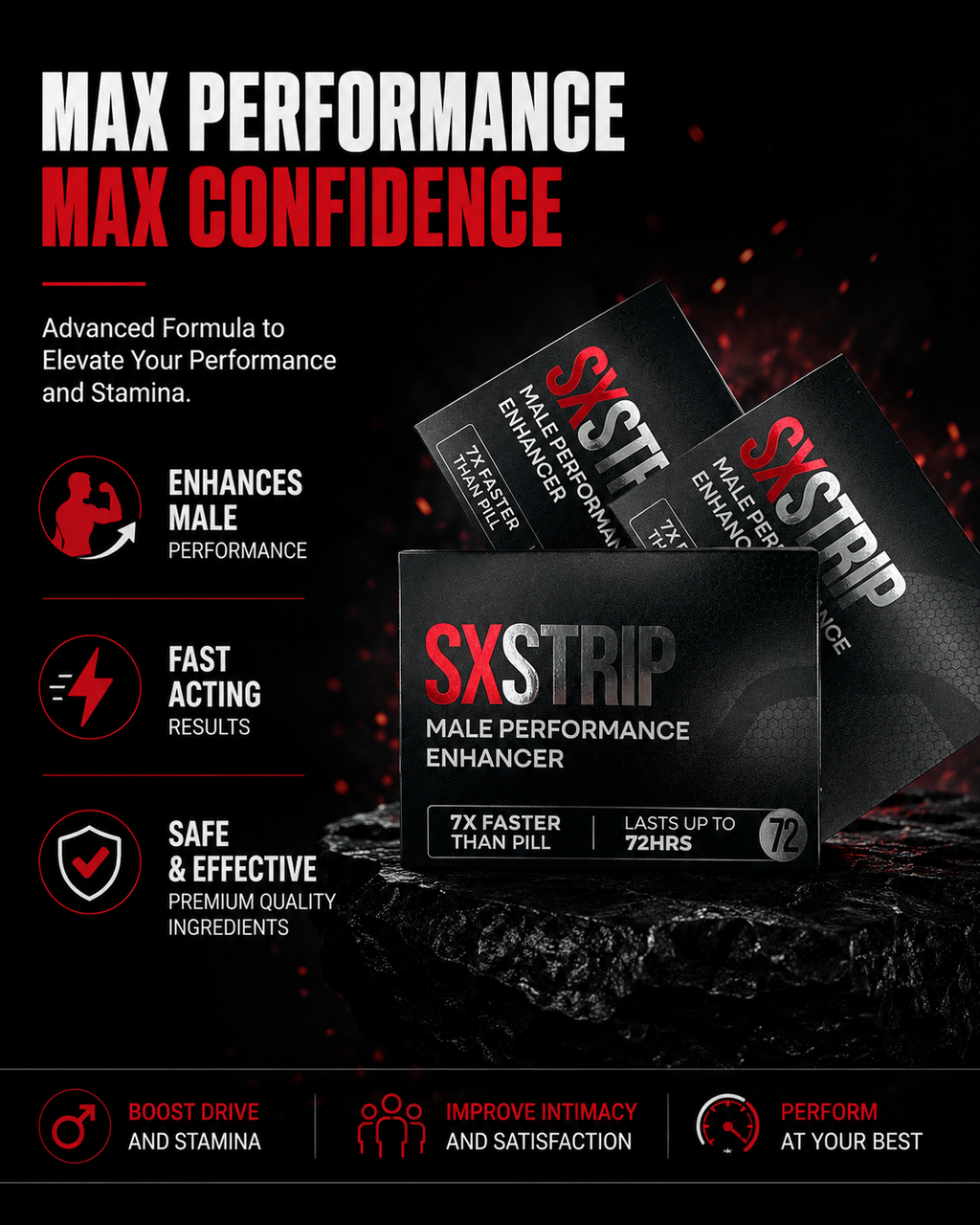 SXSTRIP oral strips retail box and individual packaging