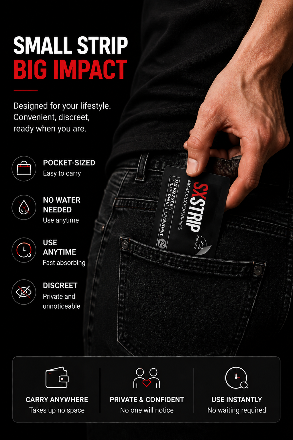 Pocket-sized SXSTRIP individually sealed oral strip